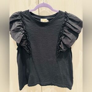 Nation LTD Black Ruffle Sleeve Tee Sz S 💯 cotton!
